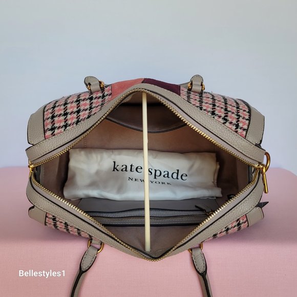KATE SPADE Gramercy Racing Stripe Plaid Twill Medium Satchel-Mushroom Multi ⭐ - Picture 11 of 16
